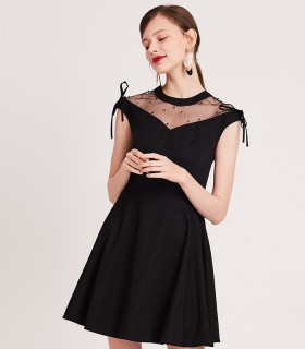 Black round neck A-line dress