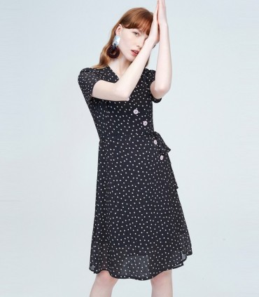 White dots printed dress