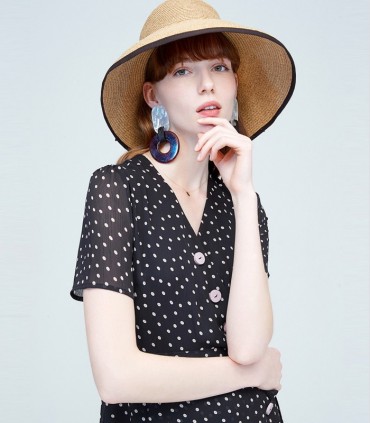 White dots printed dress